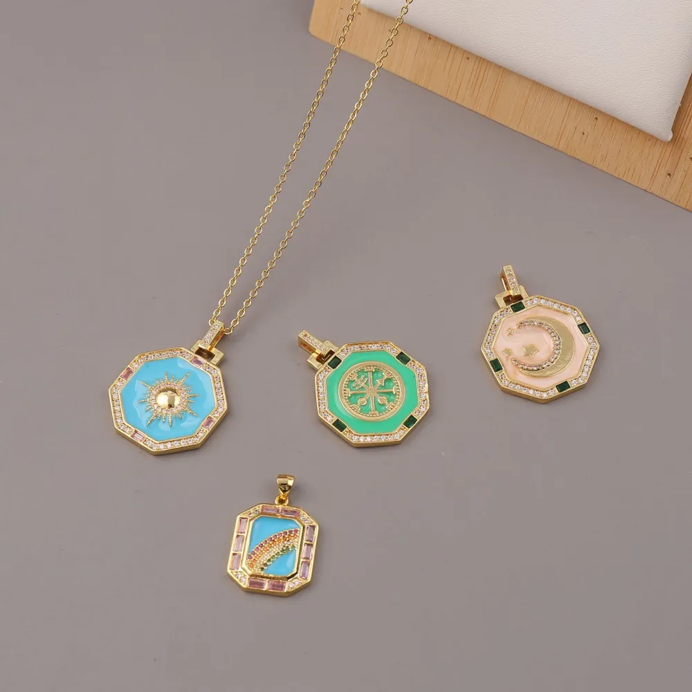 Female Accessories Copper Dripping Zircon Pendant Rainbow Moon Necklace