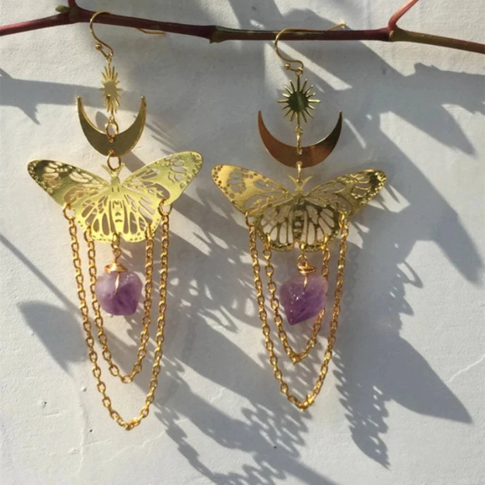 Butterfly Amethyst Day Moon Earrings