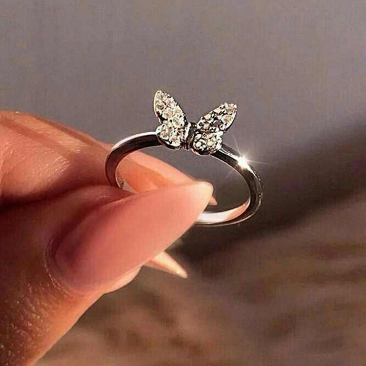 S925 Sterling Silver Ornament Butterfly Necklace Ring Stud Earrings