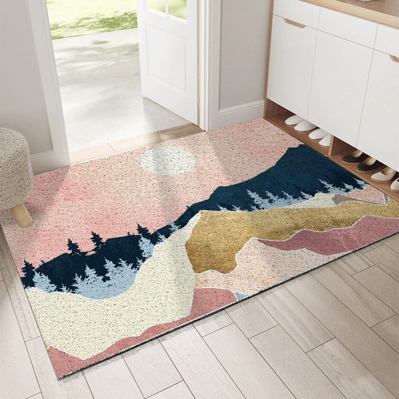 Modern Landscape Painting PVC Circle Mat Home Non-slip Door Mat