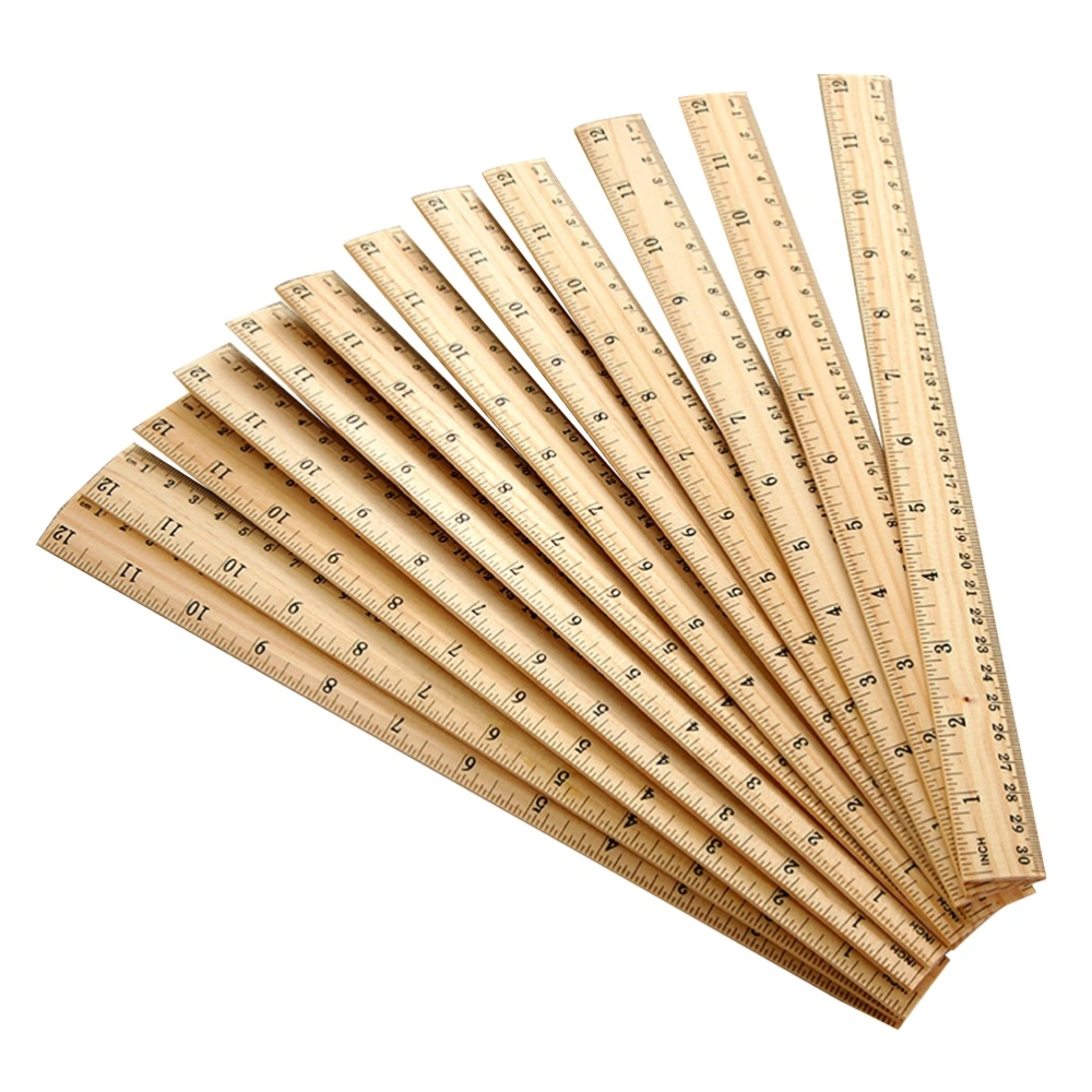 30pcs Wooden Ruler Double Scale Measuring Ruler for Home School Classroom Office (30cm)