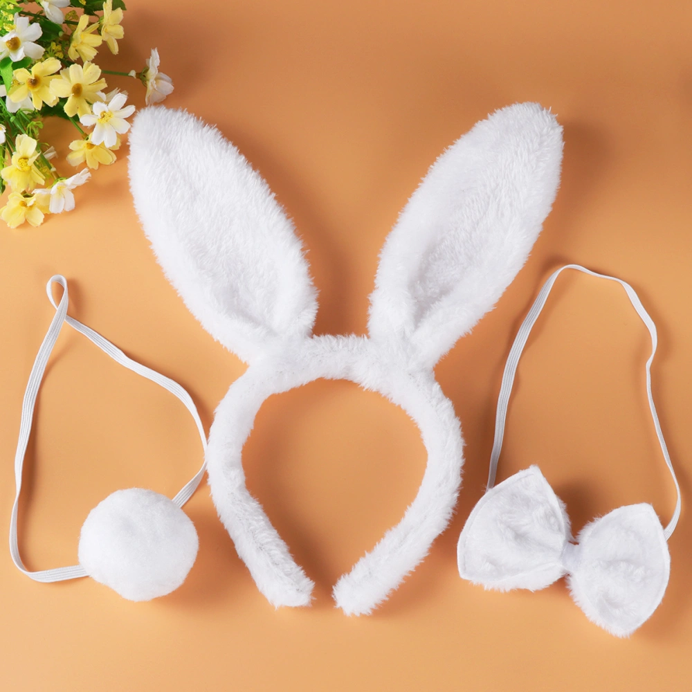 TINKSKY 3Pcs Kids Adult Rabbit Bunny Ears Headband Bow Ties Tail Set Party Cosplay Costume (White)