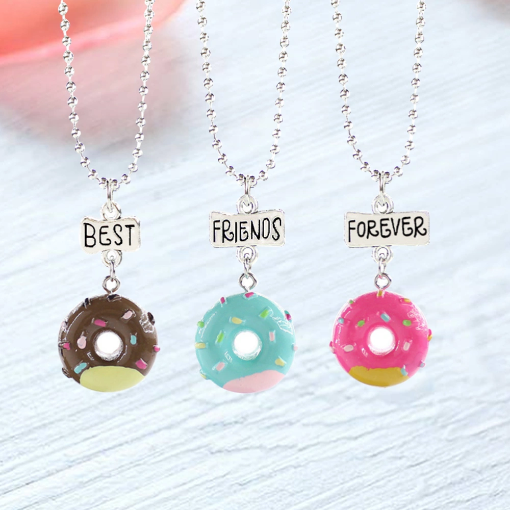 3Pcs Children's Friendship Necklace Set Donut Shaped Pendants Good Friend Alloy Necklaces with Engraving Words(As Shown)