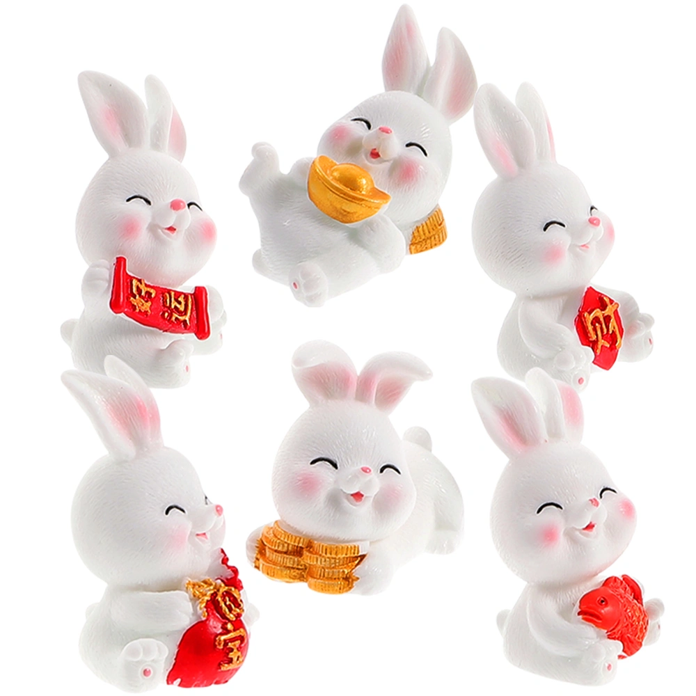 6pcs Miniature Rabbit Ornaments Resin Tiny Bunny Cupcake Toppers Tabletop Decors Small Resin Rabbits