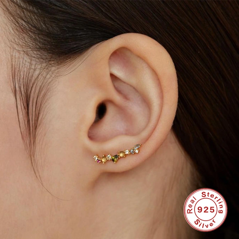 S925 Sterling Silver INS Style Light Luxury Diamond-embedded Back-mounted Ear Studs