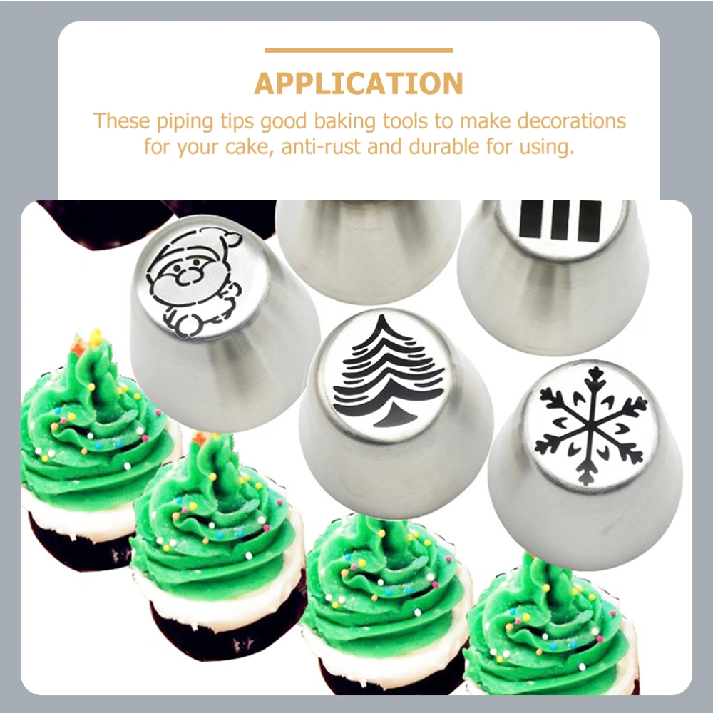 5pcs Delicate Piping Tips Stainless Steel Christmas Cake Decorating Piping Tips