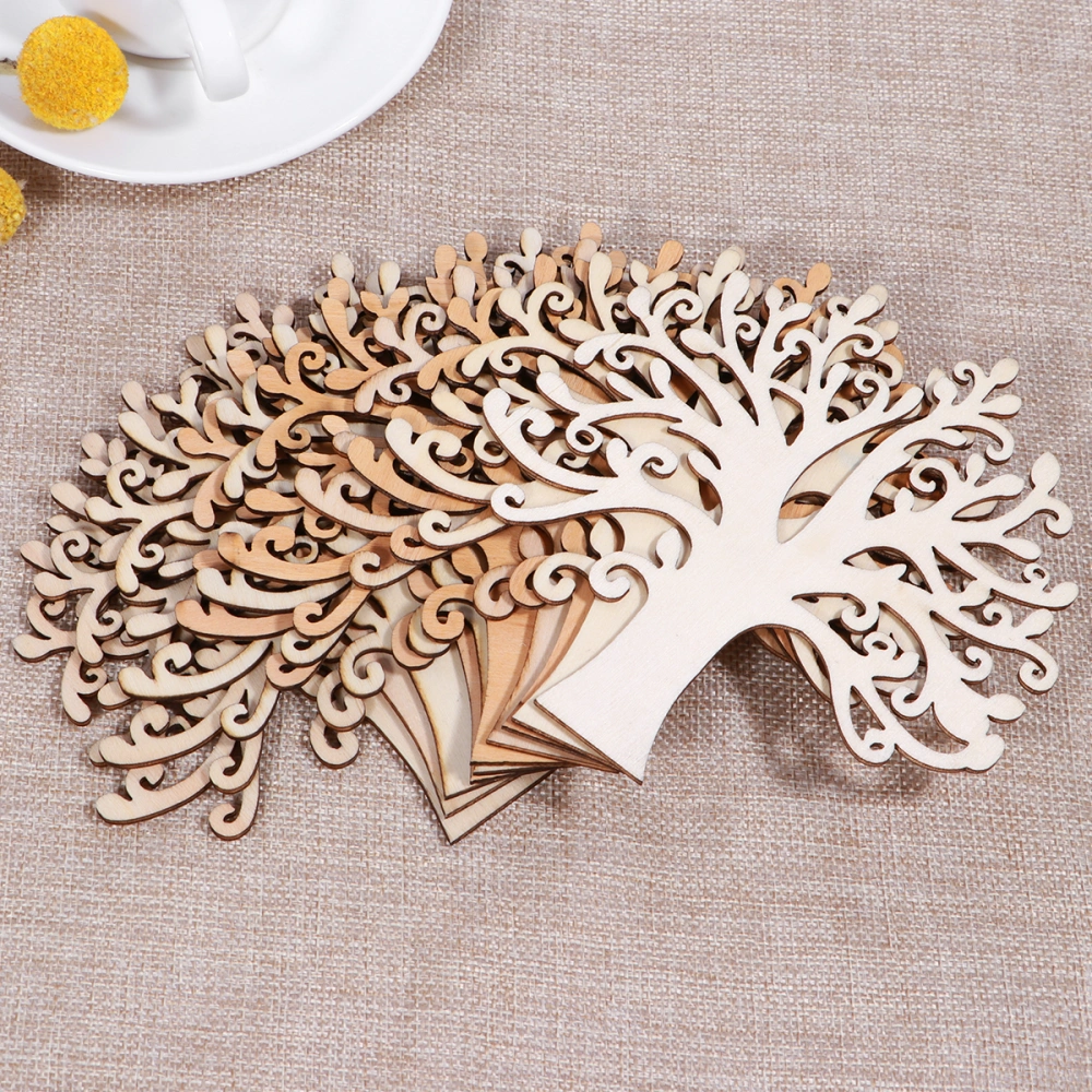 WINOMO 10pcs Blank Wooden Tree Embellishments for DIY Crafts Embellishments (Wood Color)