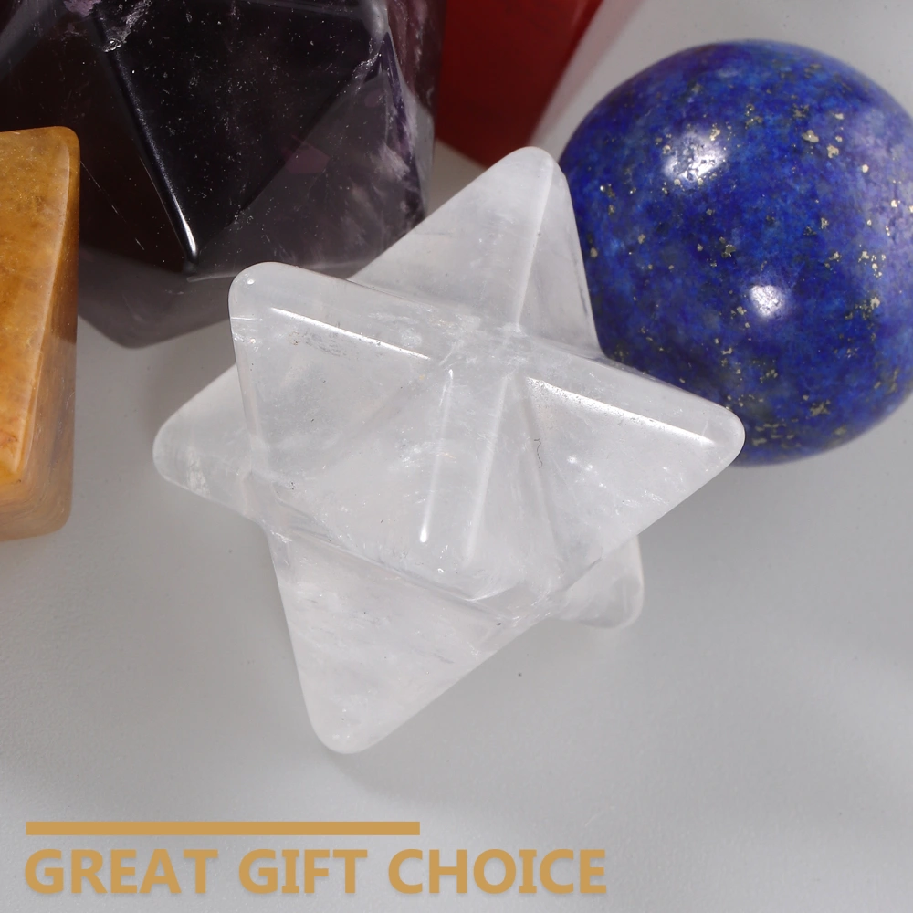 7 Chakra Healing Crystal Platonic Solids Sacred Geometry Set with Merkaba Star Carved Chakra Stone Set for Crystal Healing Meditation Therapy