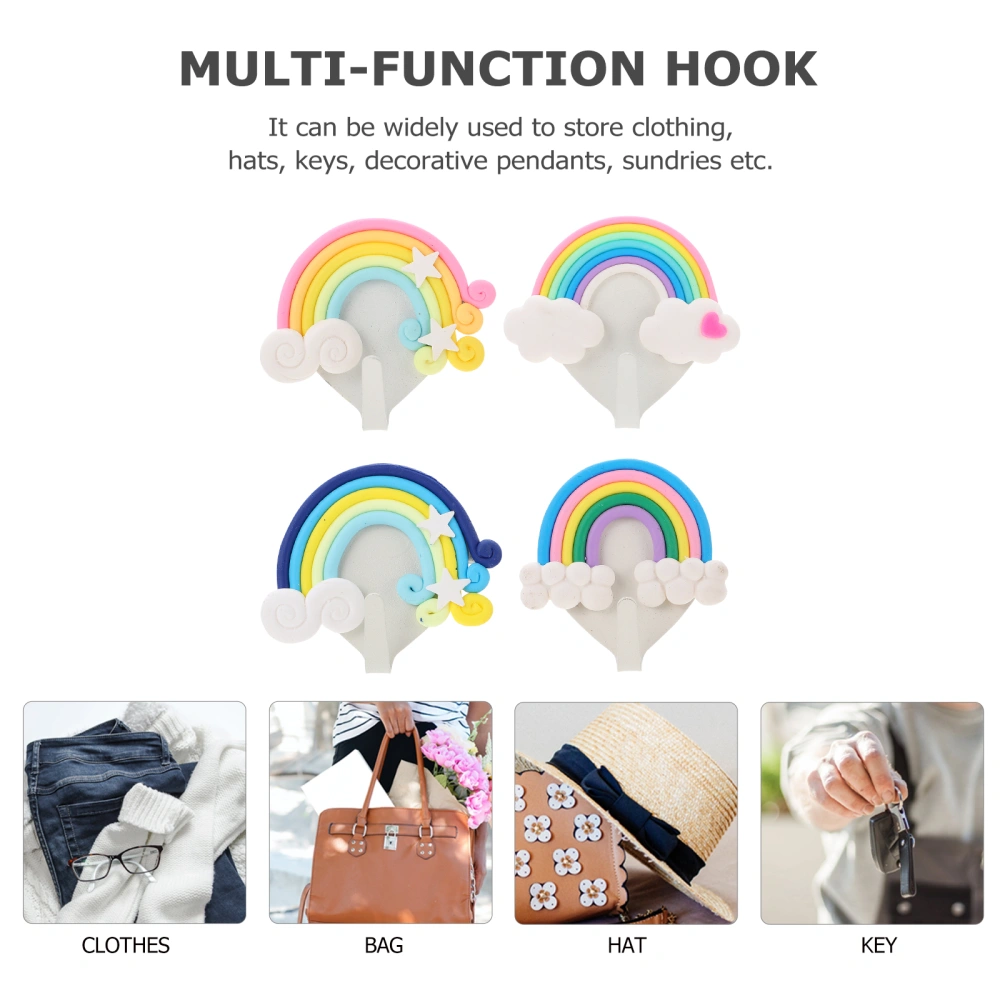 4Pcs Lovely Rainbow Design Storage Hooks Creative Wall-mounted Sundries Hangers