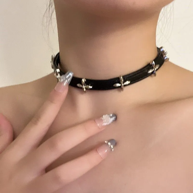 Dark Cross Flower Stand Choker Collar Female Niche Set