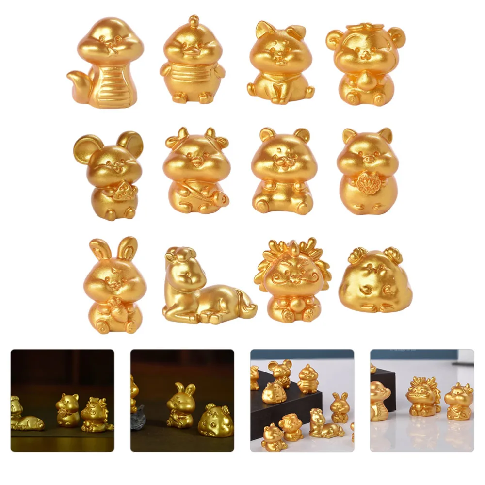 12 Pcs Chinese Zodiac Resin Ornaments Desktop Ornament Creative Tabletop Decor