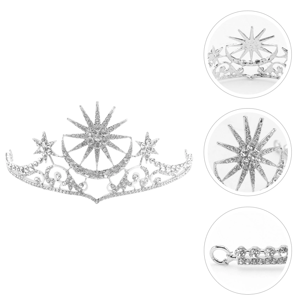 Rhinestone Tiara Crowns Star Moon Wedding Brides Crowns Jewelry Headwear Hair Accessory (Silver)