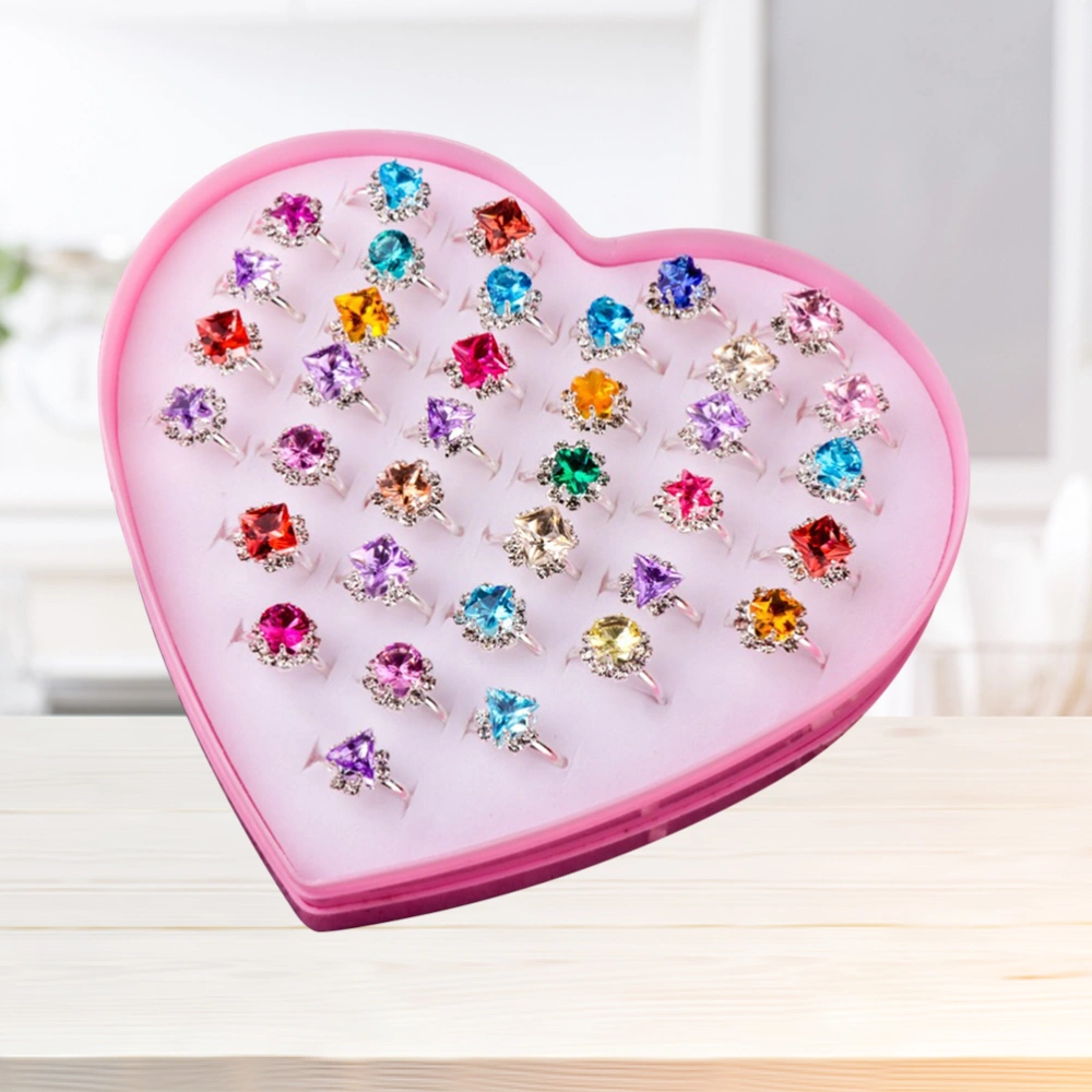 36 Pcs Children Kids Rings Baby Toy Rings Diamond Rings Dress Up Pretend Play Rings with Love Box (Mixed Color)