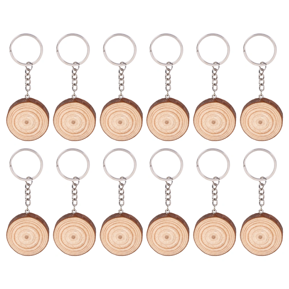 12 Pcs Wooden Key Chain DIY Hand Drawing Keychains Creative Key Pendants