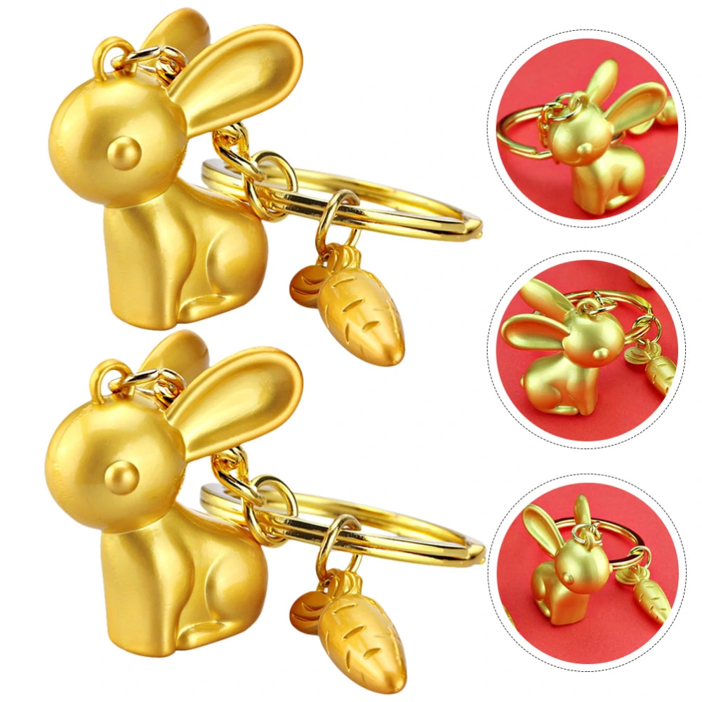 2pcs Zinc Alloy Key Ring Bunny Carrot Keychain Pendant Year Of The Rabbit Bag Hanging Decor