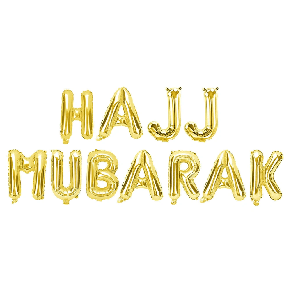 HAJJ MUBARAK Letter Latex Balloons Decorative Celebrative Background Layout Balloons Set for Eid Al-Fitr (Black and Glod)