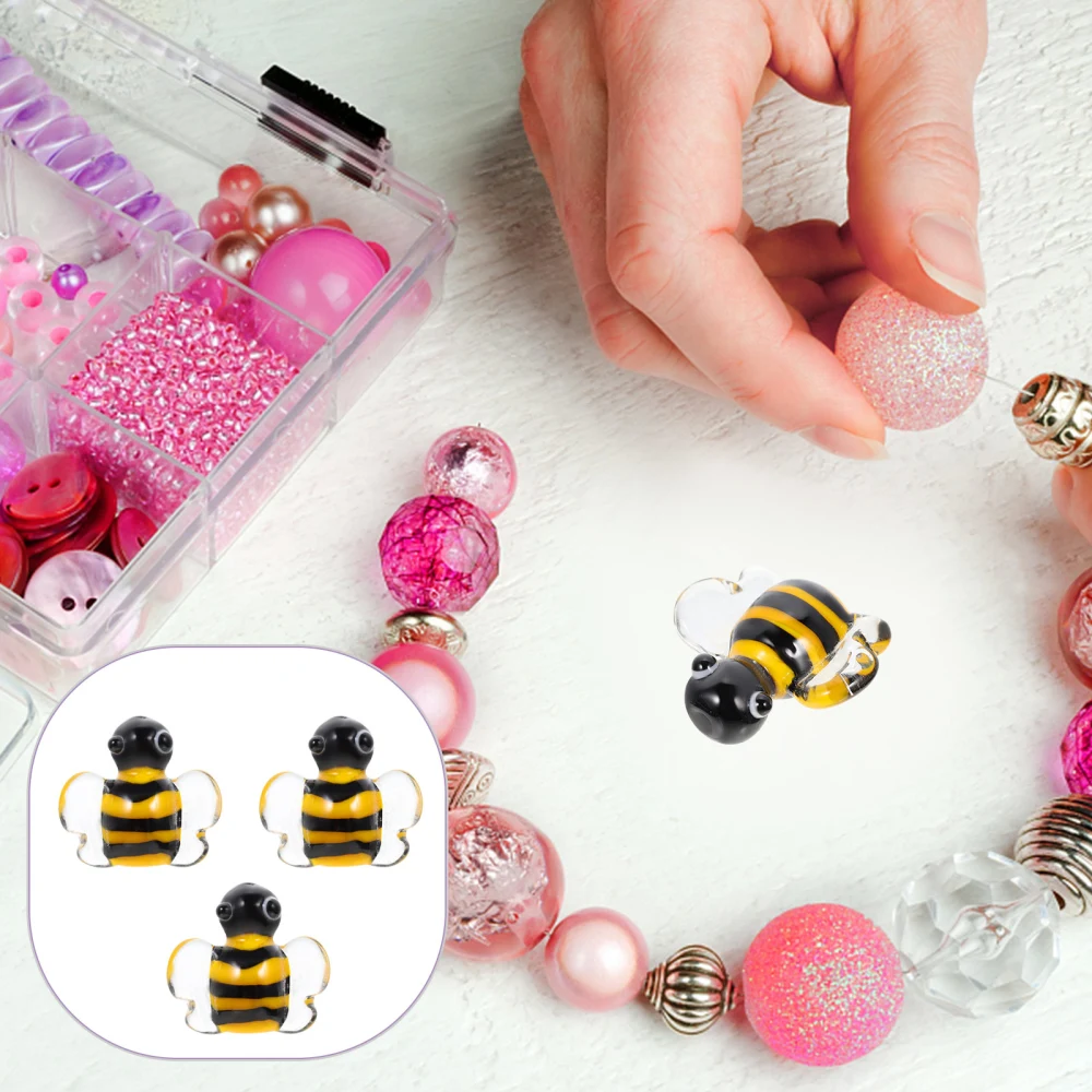 3pcs Glass Bee-shaped Beads Tiny Bees Spacer Beads Loose Beads for Jewelry Making