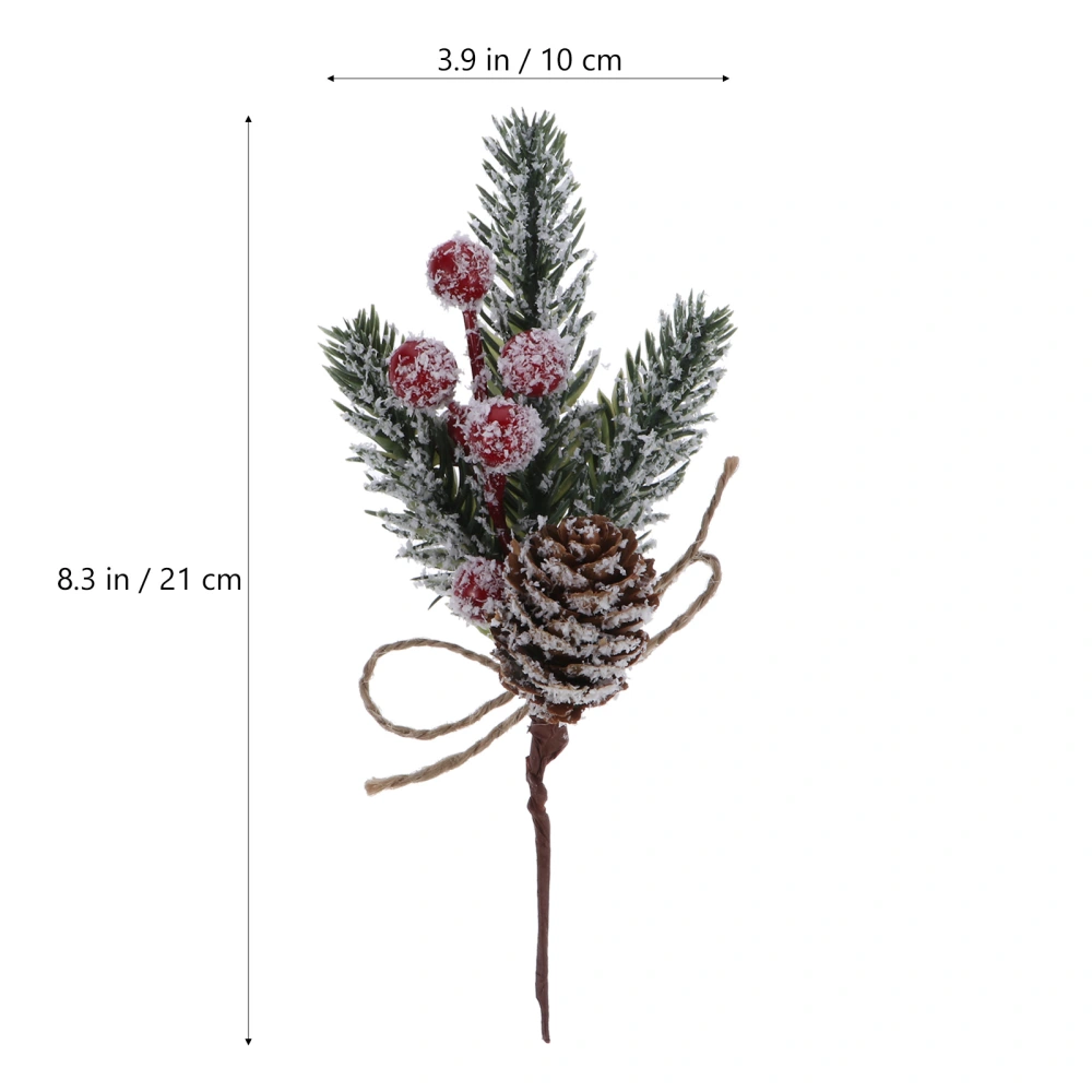 5pcs DIY Christmas Frosted Pine Branches Red Berries and Floral Pick Decor