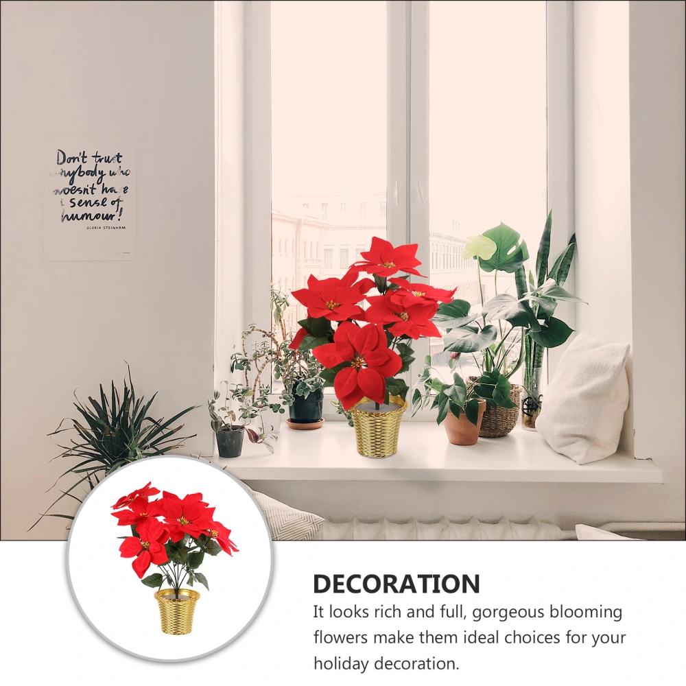 Simulation Poinsettia Pot Decoration Artificial Xmas Flower Plant Home Decor