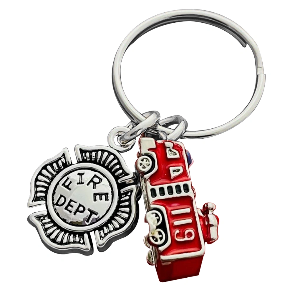 Fire Truck Keychain Fire Engine Key Ring Decorative Badge Pendant Metal Bag Key Pendant