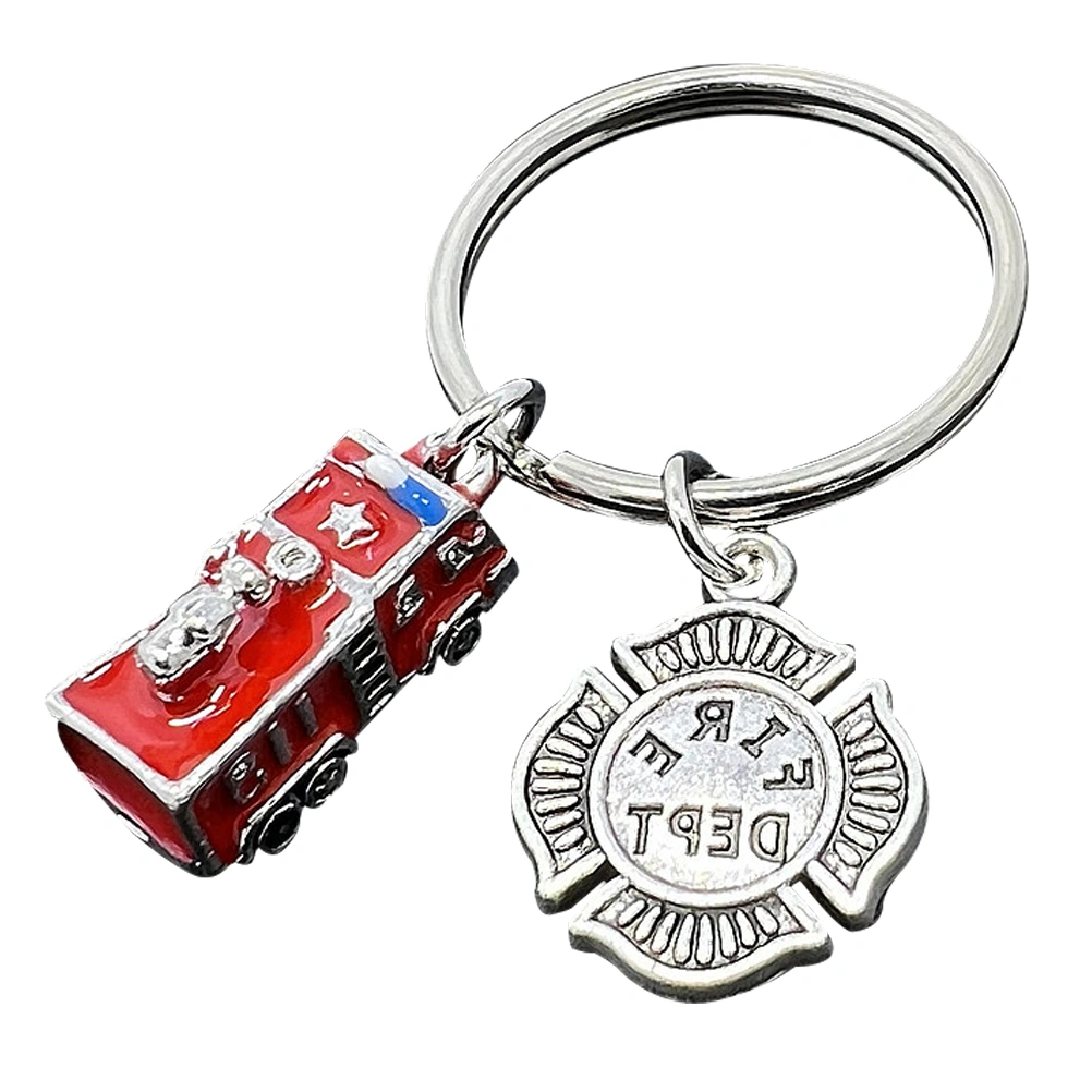 Fire Truck Keychain Fire Engine Key Ring Decorative Badge Pendant Metal Bag Key Pendant