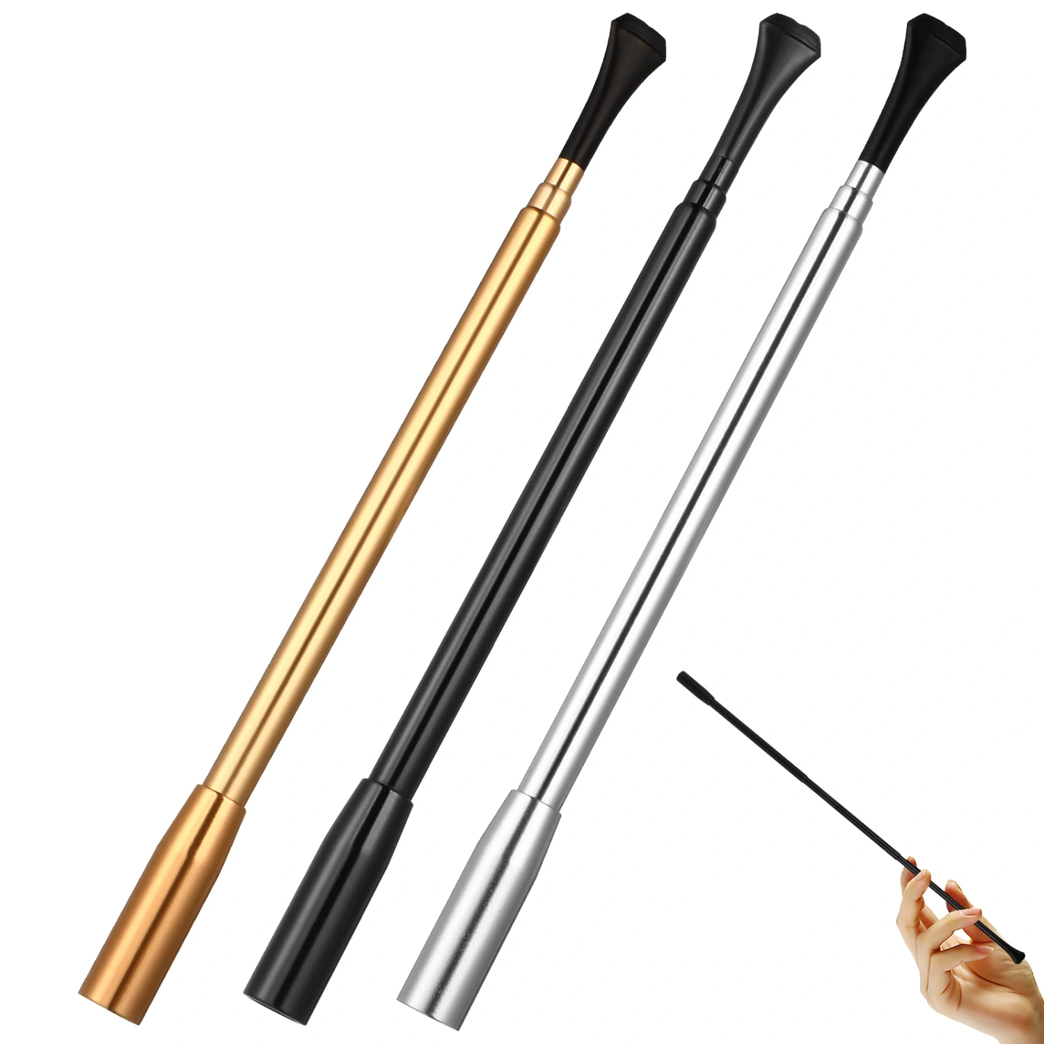 3pcs Party Stretchable Long Cigarette Holder Costume Cosplay Photo Prop Party Accessory for Party Festival (Black, Silver, Golden)