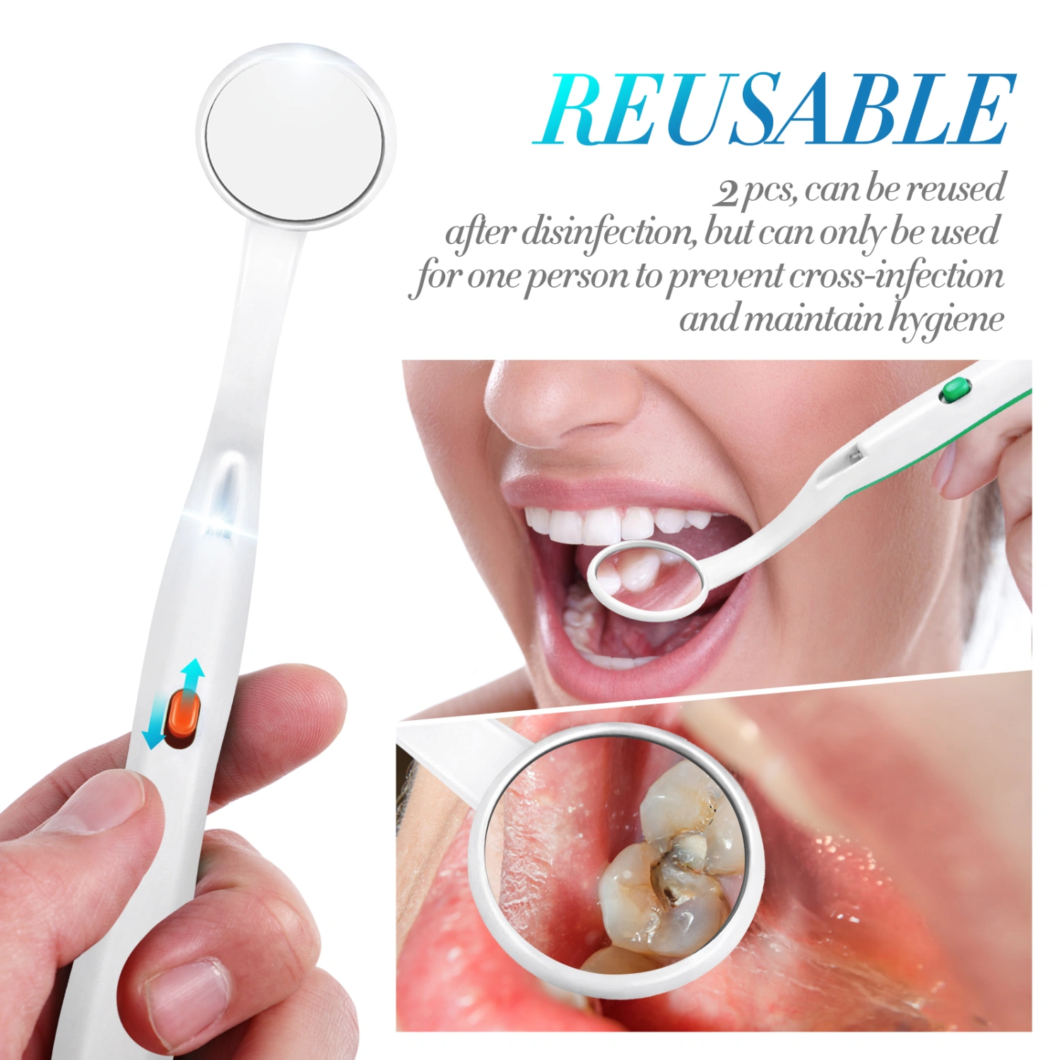 2pcs Anti-fog Oral Dental Mirror Mouth Inspection Mirror LED Light Dental Mirrors for Home Dentist Dental Care