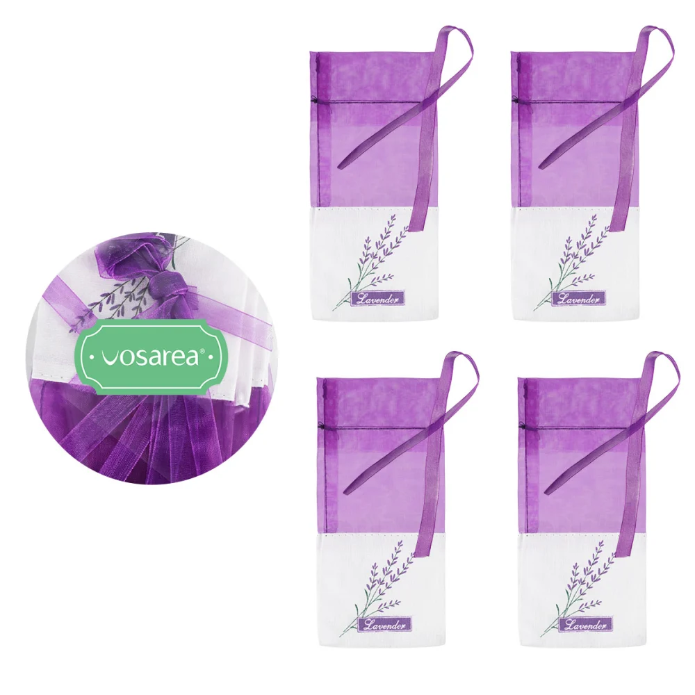 Vosarea 30pcs Empty Sachets Bag Flower Printing Fragrance Lavender Sachet Bag Purse (New Style) - Deep Purple