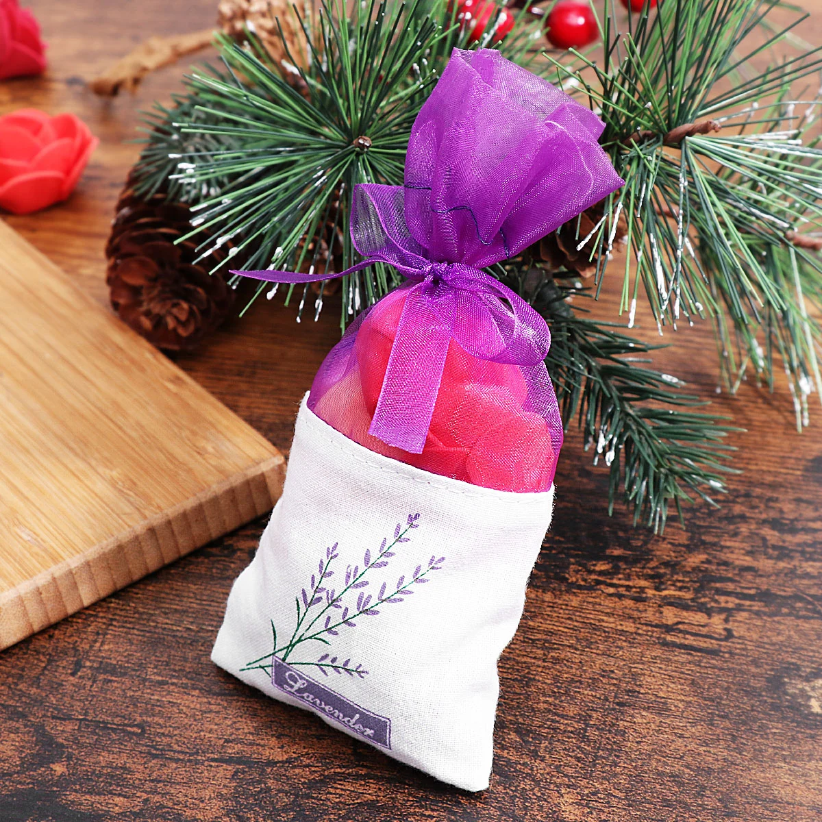Vosarea 30pcs Empty Sachets Bag Flower Printing Fragrance Lavender Sachet Bag Purse (New Style) - Deep Purple