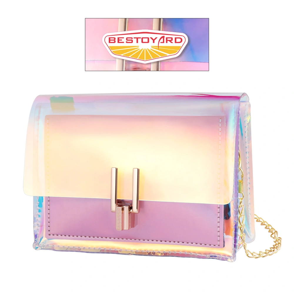 BESTOYARD Women Transparent Handbag Colorful Chain Bags Rainbow Purses Clear Jelly Mini Bag (Pink)