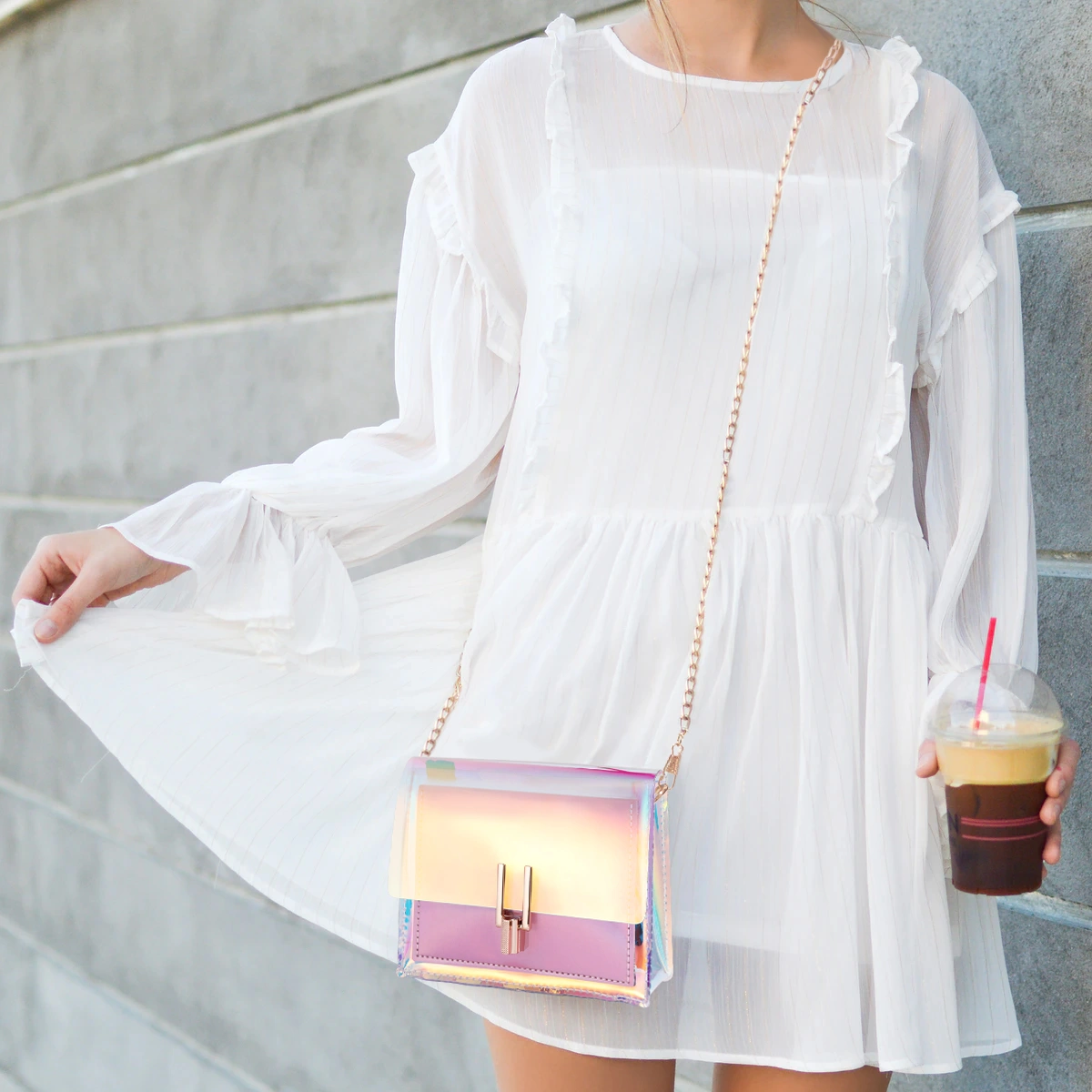 BESTOYARD Women Transparent Handbag Colorful Chain Bags Rainbow Purses Clear Jelly Mini Bag (Pink)