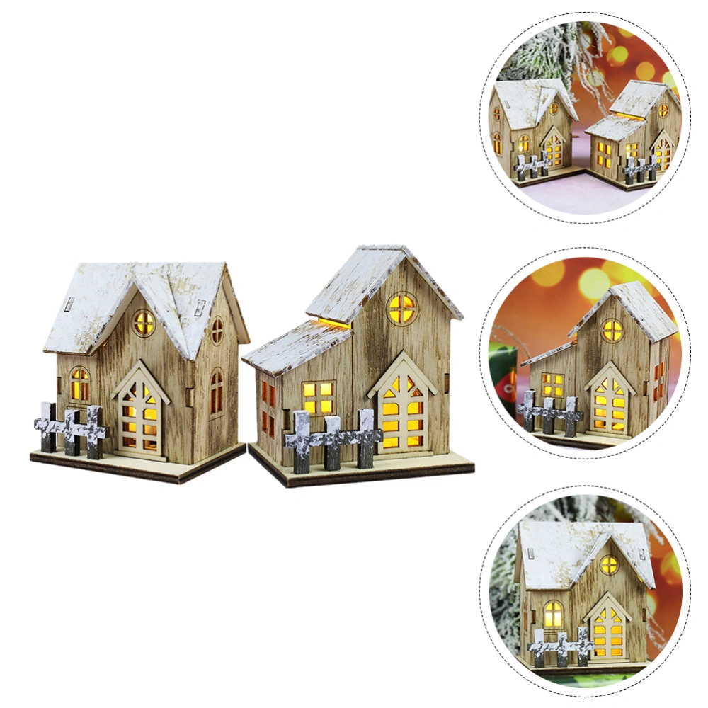 2Pcs Christmas Decors Wooden LED Illuminated Cabin Atmosphere Light Decors