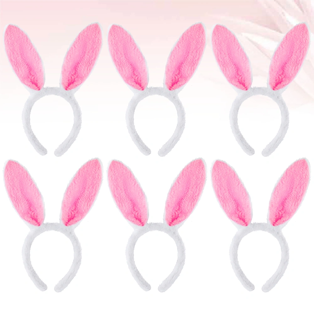 6PCS Rabbit Ear Hair Bands Hair Hoops Funny Headdress Hair Accessories Party Favors Supplies for Festival Cosplay Decoration (White and Pink)