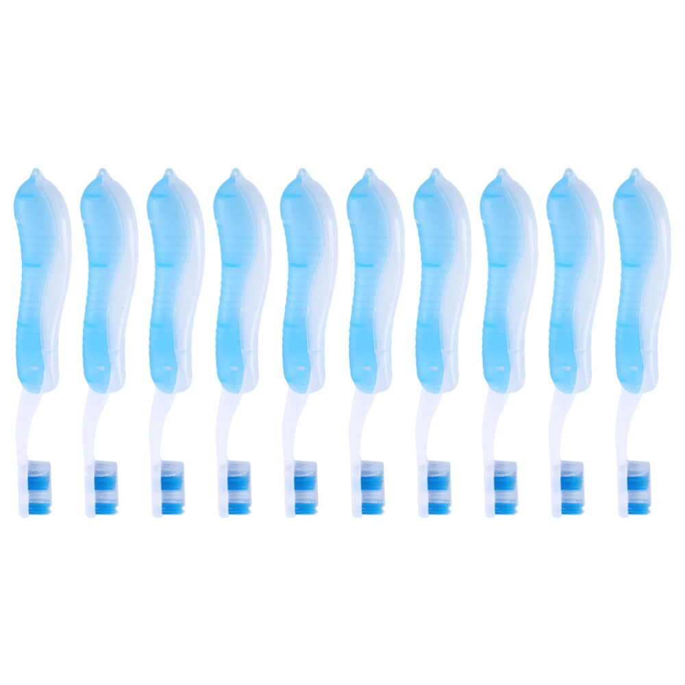 10pcs Folding Travel Toothbrush Bristle Portable for Travel Trip Camping (Light Blue)