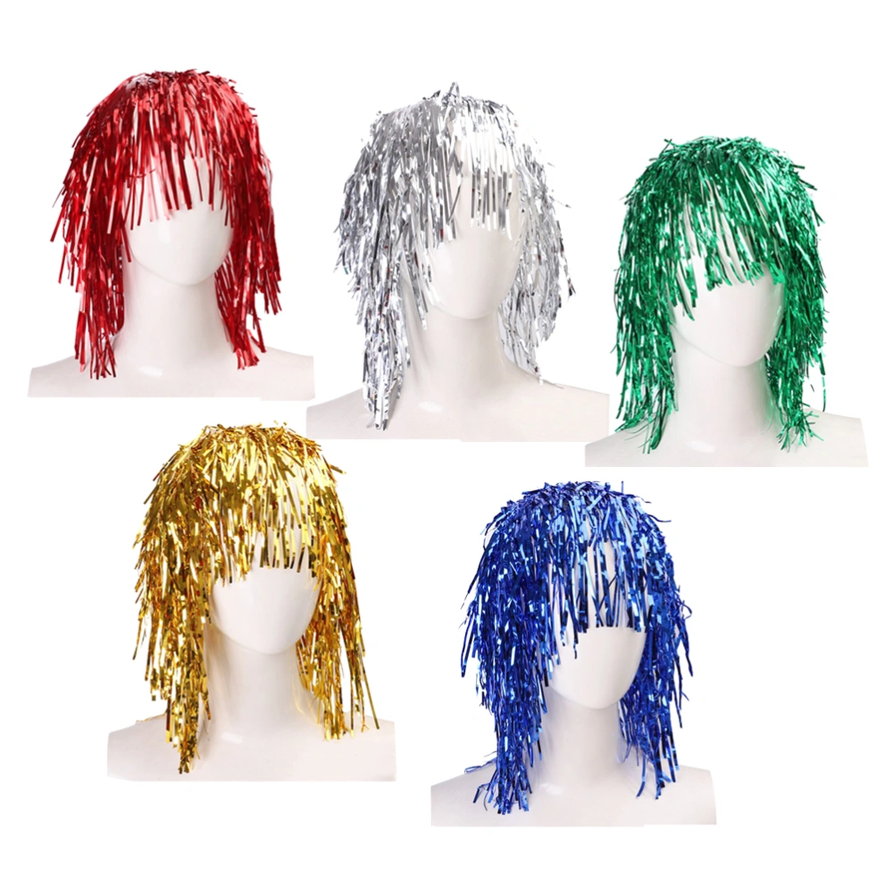 5pcs Halloween Foil Wig Foil Tinsel Costume Wig Show Props Fluffy Funny Party Wigs Performance Props for Masquerade Carnival Cosplay (Assorted Color)