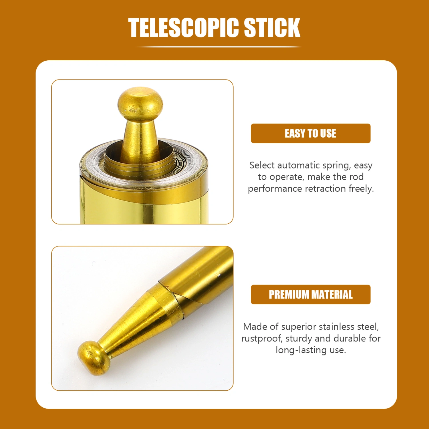 Telescopic Magician Wand Stainless Steel Wand for Stage Performance (Golden)