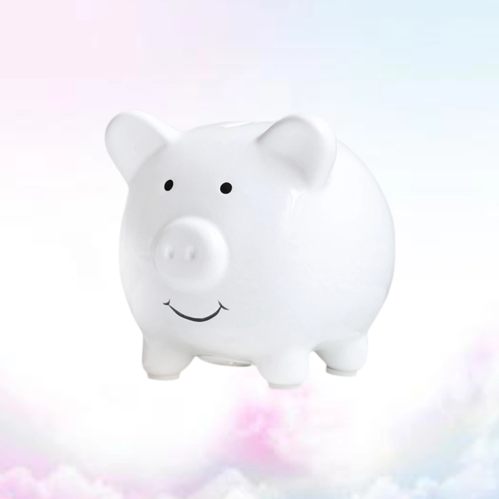 Ceramic Piggy Bank Coin Bank Personalized Money Saving Bank Delicate Nursery Decor (White)