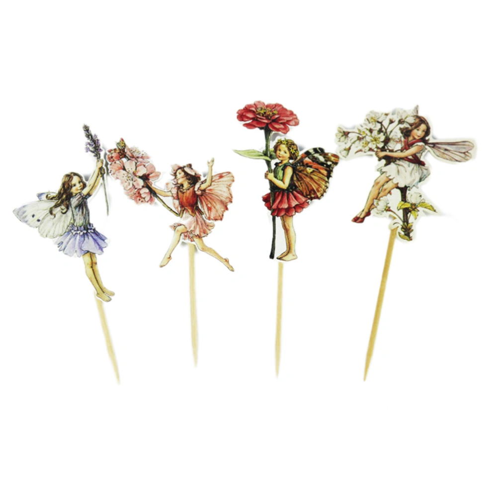 24PCS Cake Toppers Flower Fairy Shape Birthday Party Cake Picks Food Decoration Supplies