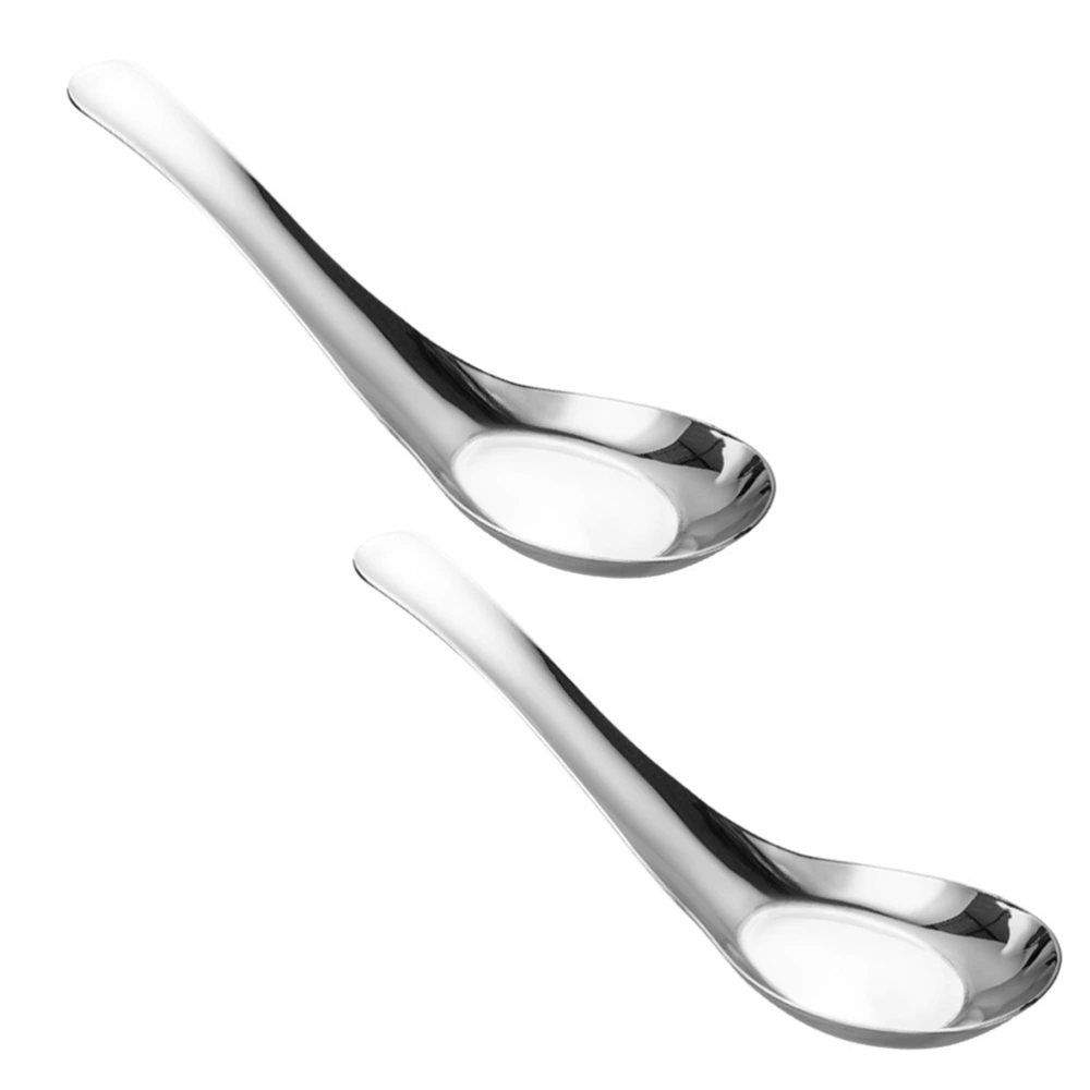 2pcs Stainless Steel Flat Bottom Soup Spoons Restaurant Tableware Cereal Spoons