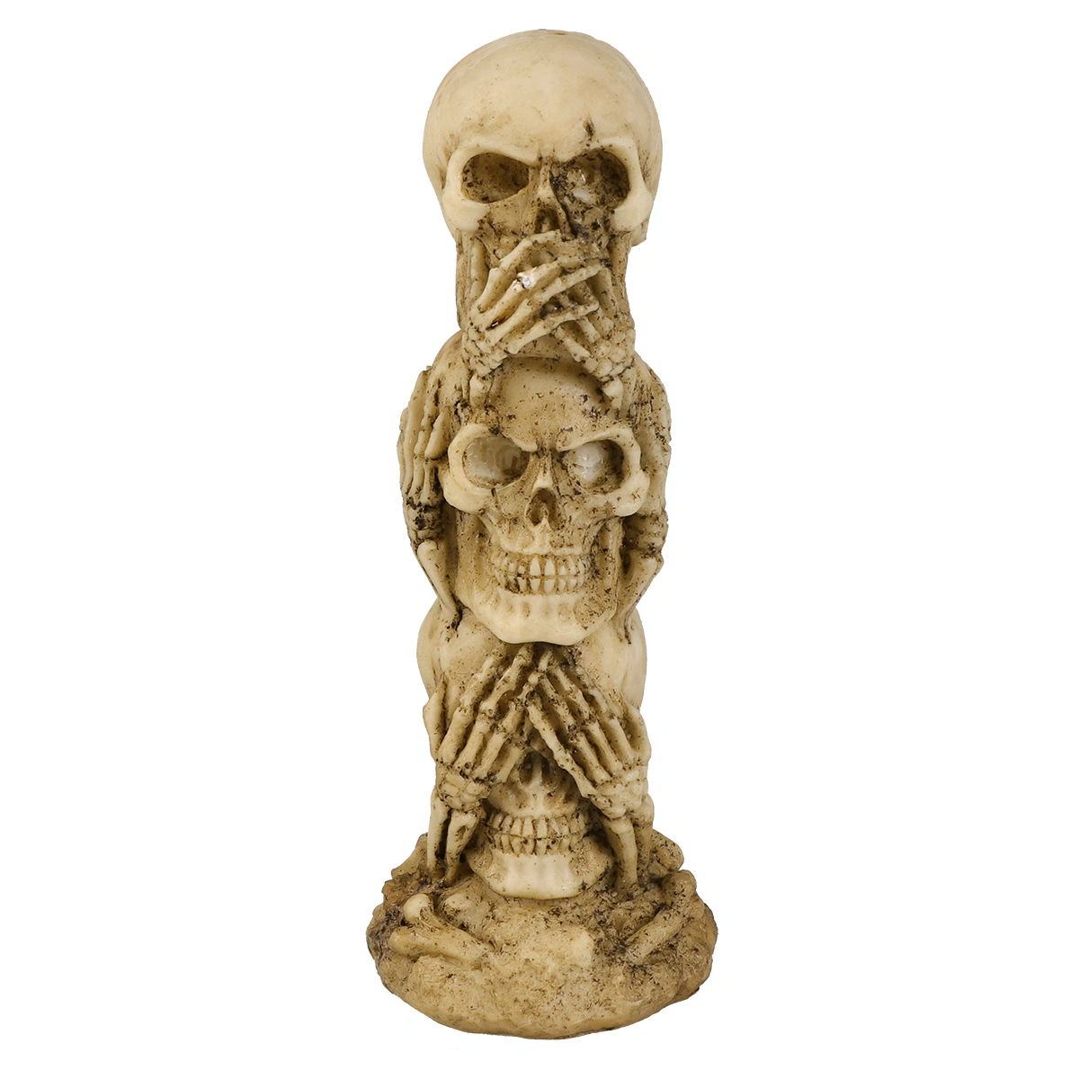 Hear-no See-no Speak-no  Evil Skull Statue Sculpture Figure Skeleton Stacked Skulls for Halloween Decoration Skull Collection