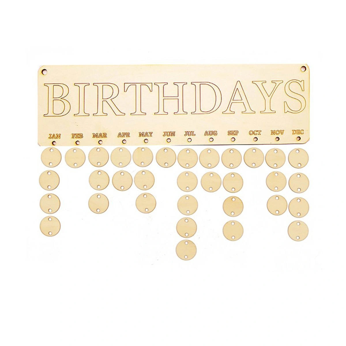 Birthday Letter Hanging Wooden Plaque Board Festival Birthday Reminder DIY Calendar Gift for Home Party Decoration (1 Plaque, 1 Rope, 50 Round Wooden Slices)