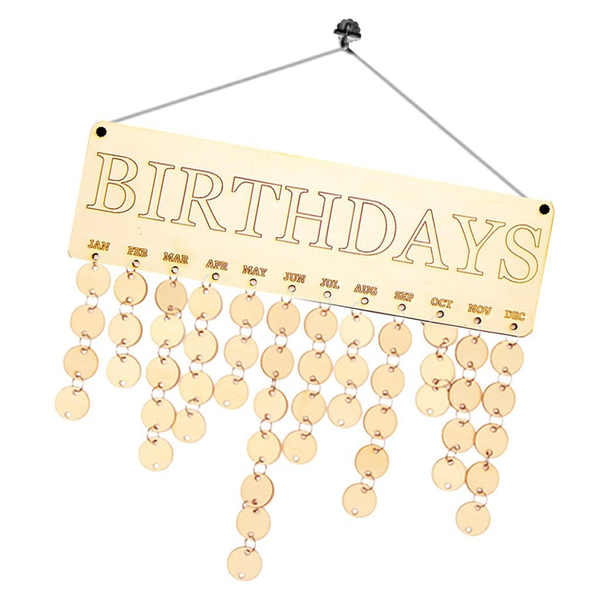 Birthday Letter Hanging Wooden Plaque Board Festival Birthday Reminder DIY Calendar Gift for Home Party Decoration (1 Plaque, 1 Rope, 50 Round Wooden Slices)