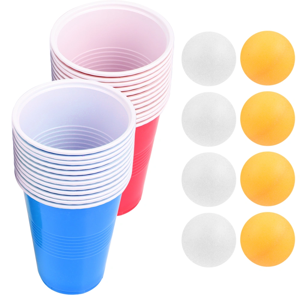 1 Set of 32pcs Disposable Cup Plastic Cup Beer Pong Game Kit Tennis Balls Cups Board Games Party Supplies for KTV Bar Pub (24pcs 16OZ Cups and 8pcs Balls)