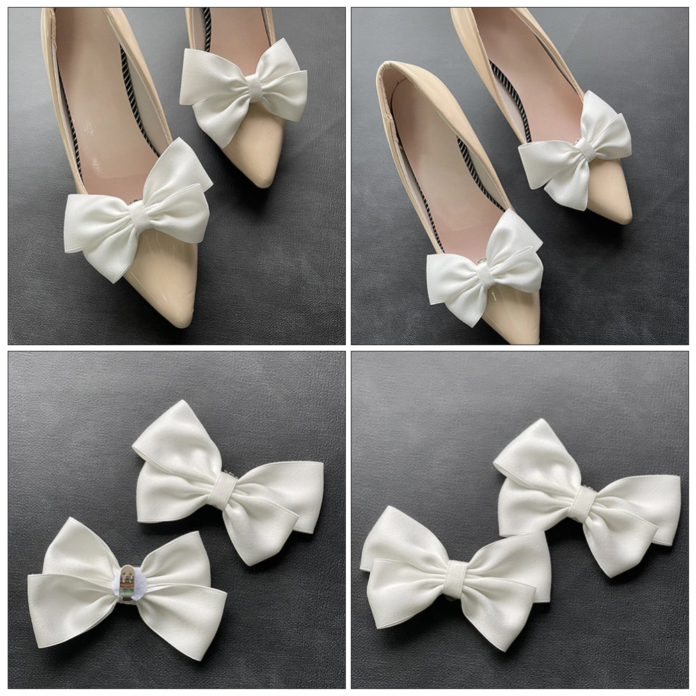 2pcs Pretty Bow Shoe Buckles White Bow Shoe Buckles Wedding Shoes Buckles