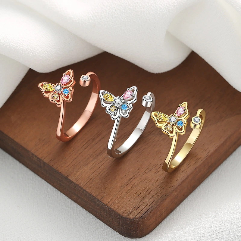 Micropaved Zirconia Colored Hollow Butterfly Ring