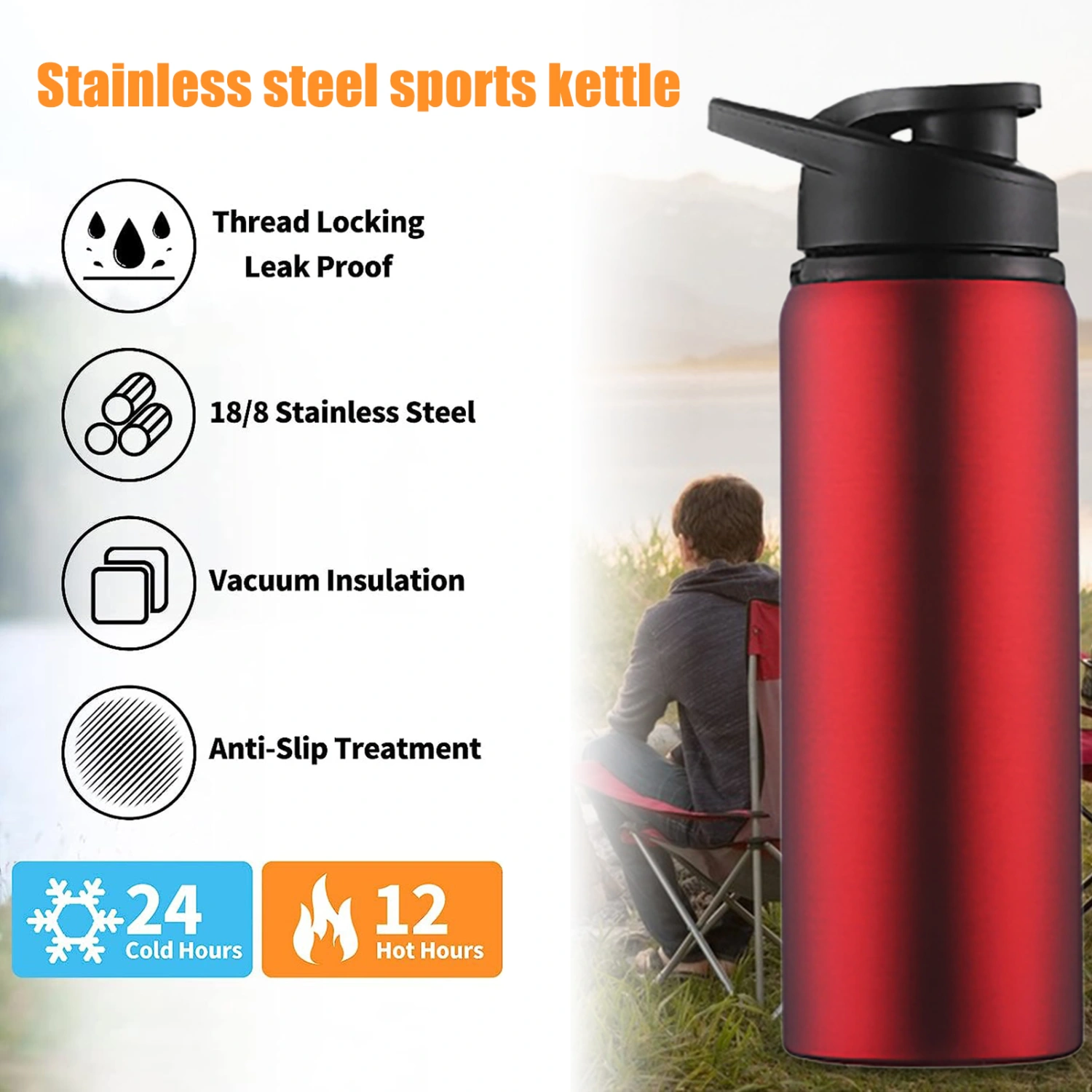 700ML Water Bottle Large Capacity Food Grade Good Sealing Stainless Steel Sports Fitness Drinking Bottle Travel Supply