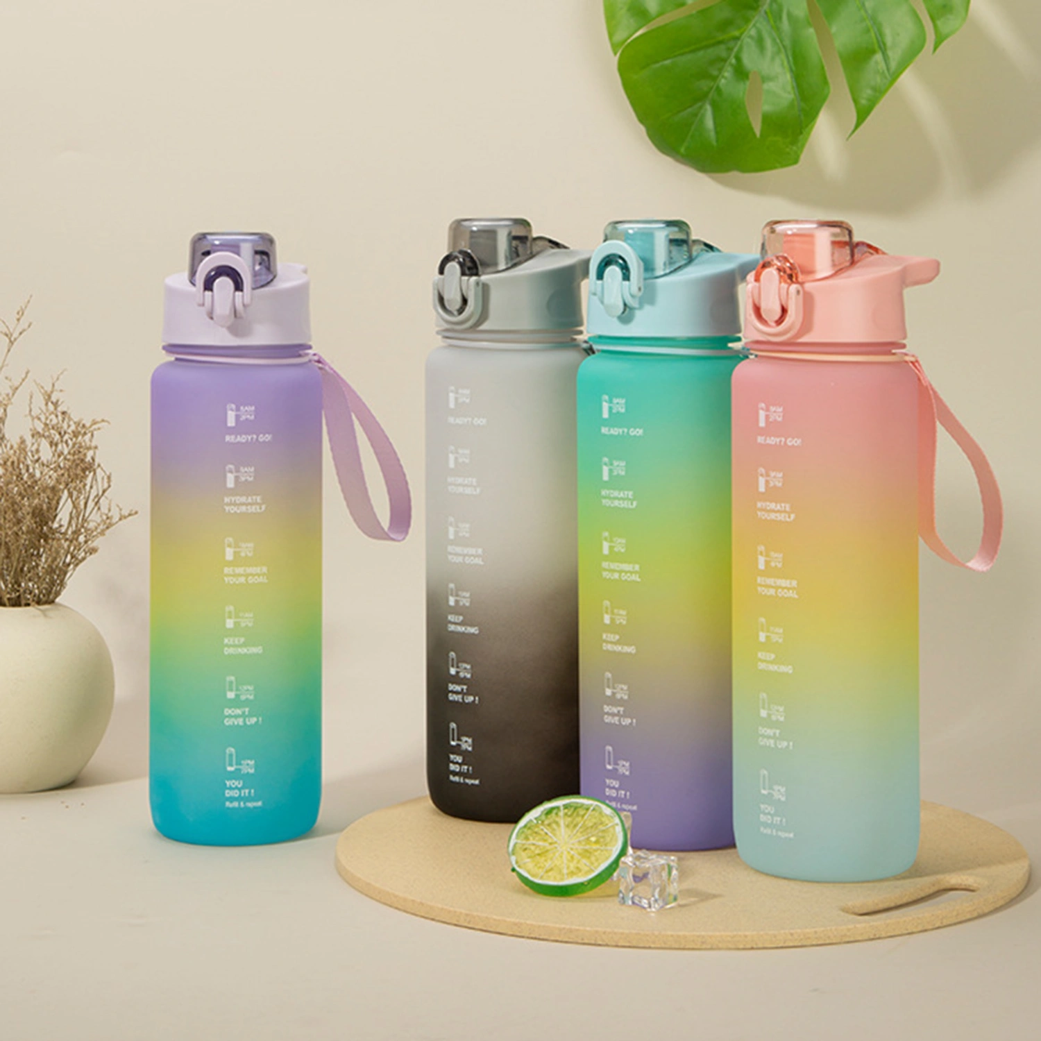 1000ML Water Cup Safety Lock Clear Scale Bouncing Lid Well Sealed Leak-proof Gradient Color Drinking Cup Home Supply