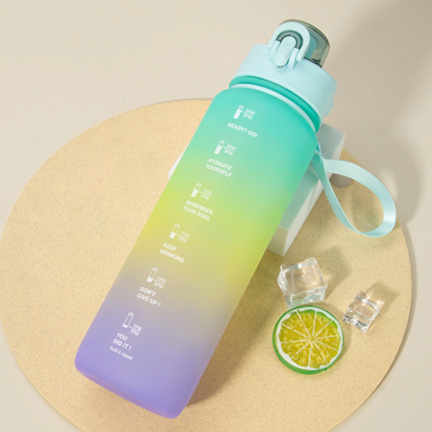 1000ML Water Cup Safety Lock Clear Scale Bouncing Lid Well Sealed Leak-proof Gradient Color Drinking Cup Home Supply