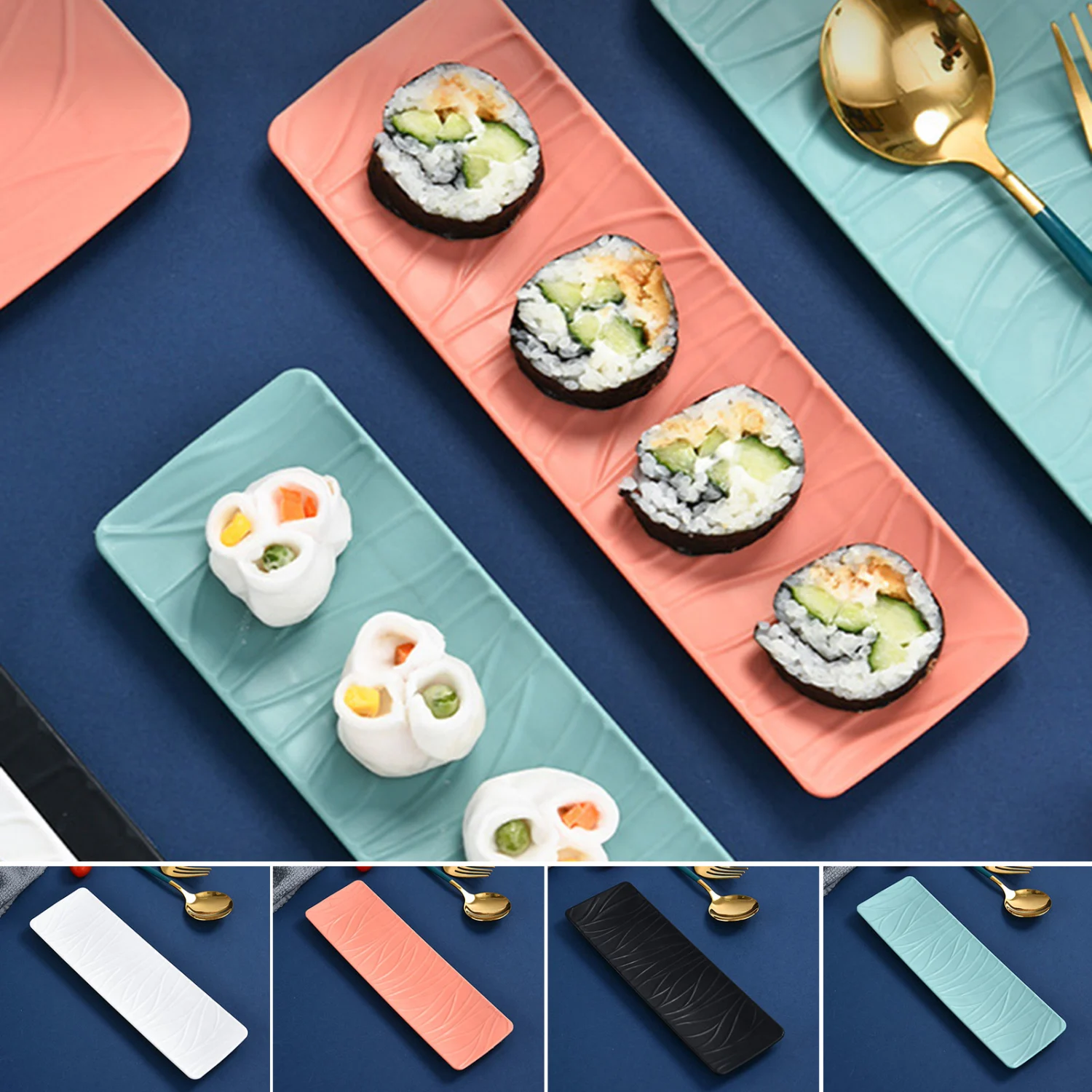 Barbecue Plate Curved Edge Design Anti-spill Tree Texture Rectangular Sushi Platter Baking Tray Home Supply