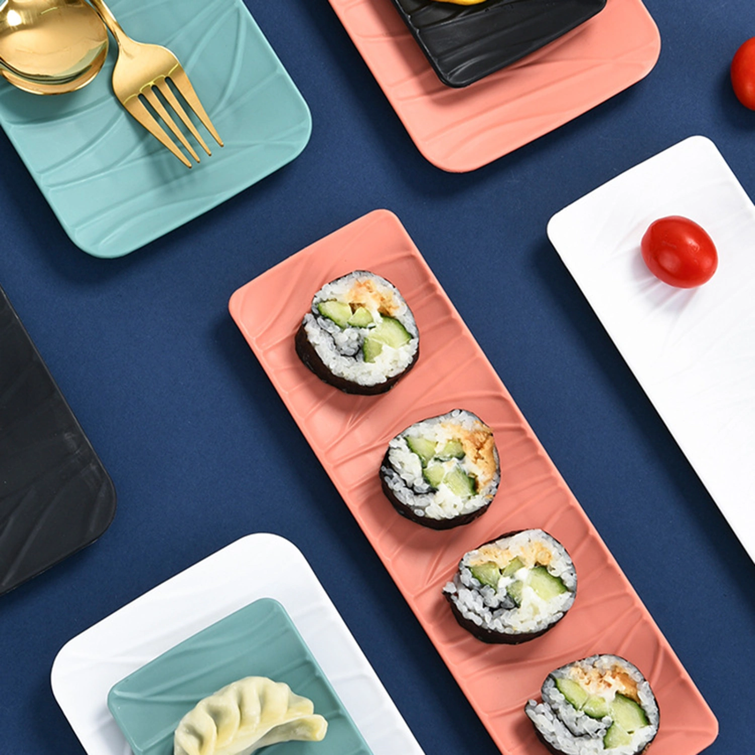 Barbecue Plate Curved Edge Design Anti-spill Tree Texture Rectangular Sushi Platter Baking Tray Home Supply